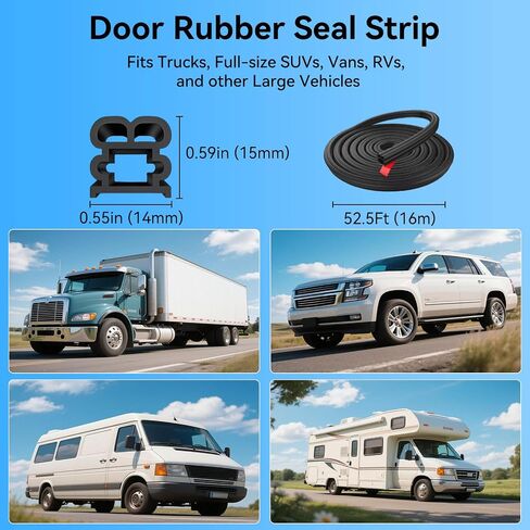 52.5Ft Thickened Car Door Seal Strip, Double Layer Rubber Weather Stripping for Soundproofing & Vibration Reduction - Universal for Trucks, SUVs, RVs, Boats - Auto Doors, Hoods, Trunks, Accessories in Saudi Arabia