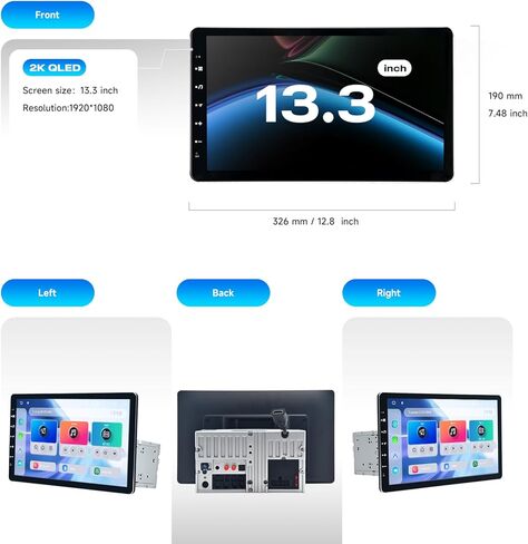 DASAITA 13.3 "Double DIN Radio ، Android 13 Car Stero مع Carplay و Android Auto ، 5G WiFi/4G LTE ، 1920*1080p وحدة شاشة تعمل باللمس ، GPS ، التنقل ، Bluetooth 5.0 ، 6G RAM 64G ROM ، DTS ، Gyro ، Gyro. in Kuwait