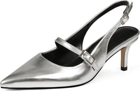 Uacllcau Slingback Histen Cheels for Women المدببة بأصابع القدمين التي تنزلق على مضخات رافعة معدنية in Kuwait