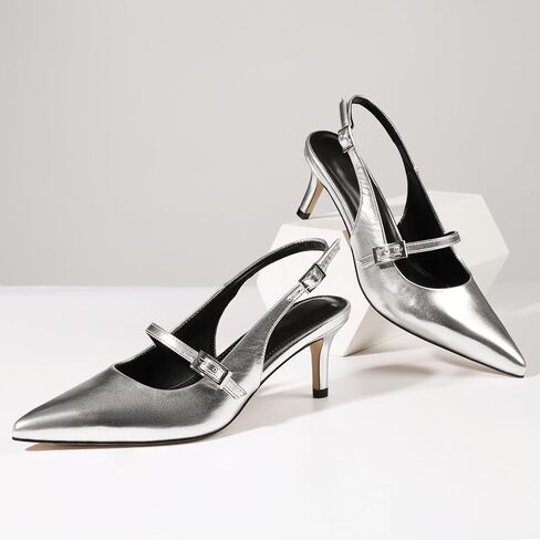 Uacllcau Slingback Histen Cheels for Women المدببة بأصابع القدمين التي تنزلق على مضخات رافعة معدنية in Kuwait