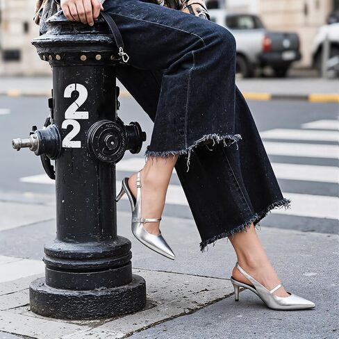 Uacllcau Slingback Histen Cheels for Women المدببة بأصابع القدمين التي تنزلق على مضخات رافعة معدنية in Kuwait