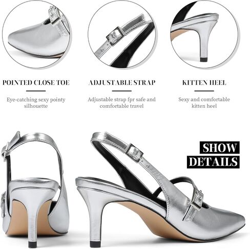 Uacllcau Slingback Histen Cheels for Women المدببة بأصابع القدمين التي تنزلق على مضخات رافعة معدنية in Kuwait