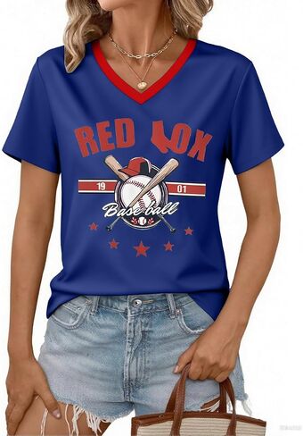 Baseball Jersey Women Shoulder Straight V-Neck Game Day Shirts Funny Baseball Heart Graphic Tee Streak Short Sleeve Tops in Saudi Arabia