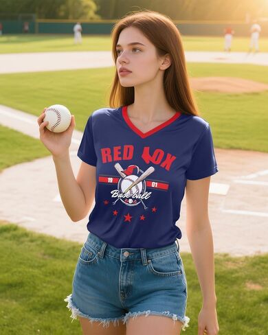 Baseball Jersey Women Shoulder Straight V-Neck Game Day Shirts Funny Baseball Heart Graphic Tee Streak Short Sleeve Tops in Saudi Arabia