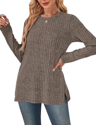 SAMPEEL Womens Sweaters Crewneck Long Sleeve Shirts with Pockets Fall Outfits 2025 Fashion Winter Clothing Side Slit in Saudi Arabia