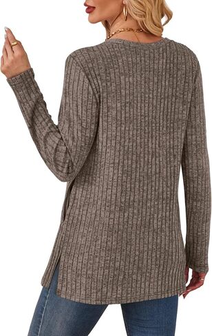 SAMPEEL Womens Sweaters Crewneck Long Sleeve Shirts with Pockets Fall Outfits 2025 Fashion Winter Clothing Side Slit in Saudi Arabia