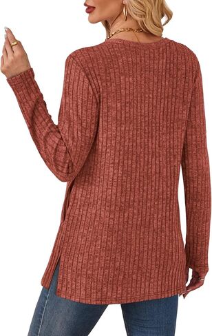 SAMPEEL Womens Sweaters Crewneck Long Sleeve Shirts with Pockets Fall Outfits 2025 Fashion Winter Clothing Side Slit in Saudi Arabia