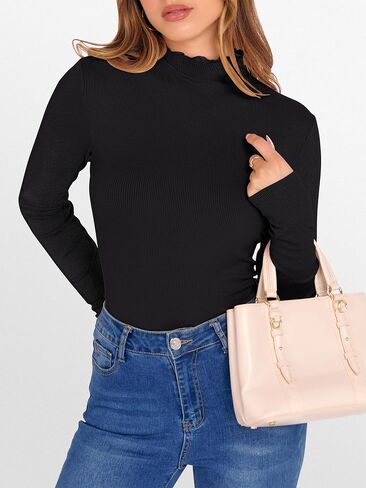 anrabess women's lettuce trim mock jock sleeve long tops 2025 disdy disy shy slim knit slim fit tee ompites fall fall hear hear in Kuwait