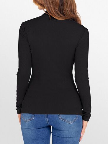 anrabess women's lettuce trim mock jock sleeve long tops 2025 disdy disy shy slim knit slim fit tee ompites fall fall hear hear in Kuwait