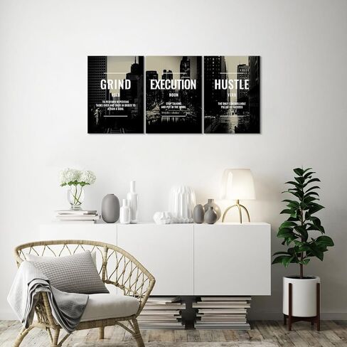 Xbolu Motivational Wall Decor Framed Grind Hustle Execution Wall Art Inspirational Wall Decor for Office Pictures Motivational Posters Canvas Wall Art Prints Artwork Office Wall Decor Ready to Hang in Saudi Arabia