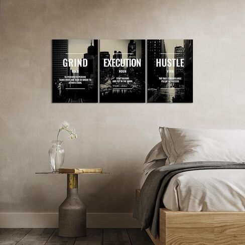 Xbolu Motivational Wall Decor Framed Grind Hustle Execution Wall Art Inspirational Wall Decor for Office Pictures Motivational Posters Canvas Wall Art Prints Artwork Office Wall Decor Ready to Hang in Saudi Arabia