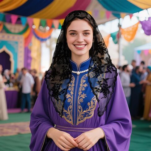 Docila Triangle Chapel حجاب أزياء طباعة الكنيسة الكاثوليكية كتلة Mantilla حجاب رأس مسيحي ديني يغطي وشاح الزفاف in Kuwait