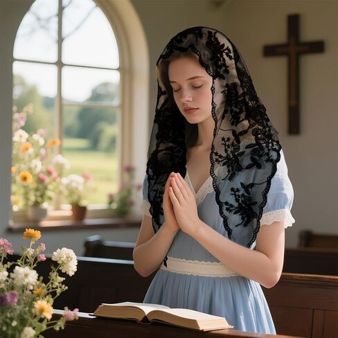 Docila Triangle Chapel حجاب أزياء طباعة الكنيسة الكاثوليكية كتلة Mantilla حجاب رأس مسيحي ديني يغطي وشاح الزفاف in Kuwait