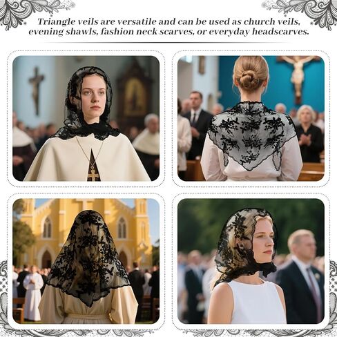 Docila Triangle Chapel حجاب أزياء طباعة الكنيسة الكاثوليكية كتلة Mantilla حجاب رأس مسيحي ديني يغطي وشاح الزفاف in Kuwait
