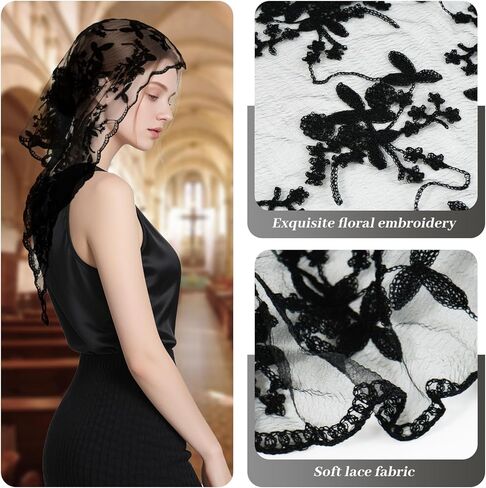 Docila Triangle Chapel حجاب أزياء طباعة الكنيسة الكاثوليكية كتلة Mantilla حجاب رأس مسيحي ديني يغطي وشاح الزفاف in Kuwait