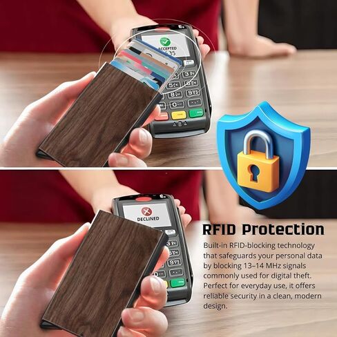 محفظة بطاقة ائتمان خشبية منبثقة-حظر RFID Slim RFID مع قاذف تلقائي للرجال-ملحق هدية آمن وأنيق in Saudi Arabia