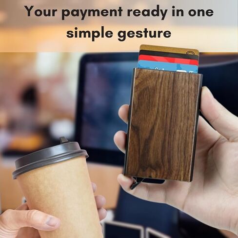 محفظة بطاقة ائتمان خشبية منبثقة-حظر RFID Slim RFID مع قاذف تلقائي للرجال-ملحق هدية آمن وأنيق in Saudi Arabia