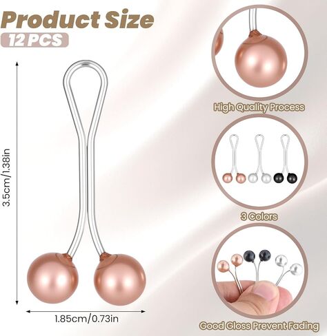 12 PCS حجاب دبابيس للنساء المسلمات ، دبابيس وشاح اللؤلؤ ومقاطع دبابيس بروش لؤلؤة لشرح شال شال وشاح سترة in Saudi Arabia