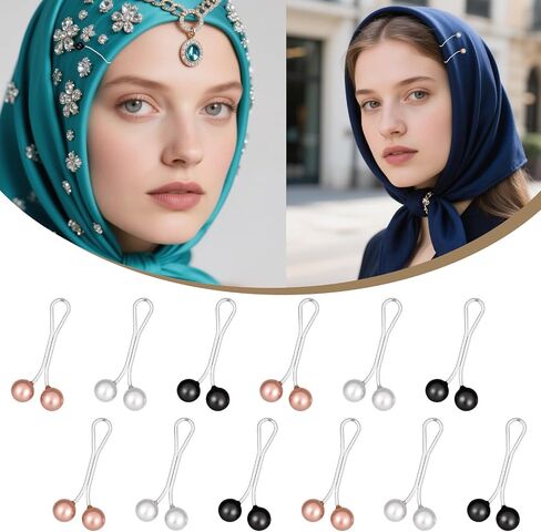 12 PCS حجاب دبابيس للنساء المسلمات ، دبابيس وشاح اللؤلؤ ومقاطع دبابيس بروش لؤلؤة لشرح شال شال وشاح سترة in Saudi Arabia