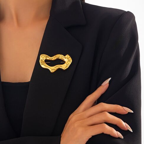 Vintage Gold Irregular Brooches for Women Unique Wave Geometric Brooch Lapel Pins Dainty Large Weird Hammered Pin Costume Suit Outfit Party Jewelry in Saudi Arabia