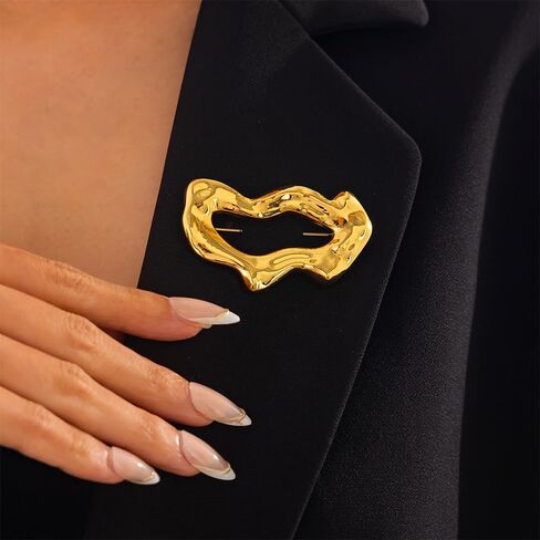 Vintage Gold Irregular Brooches for Women Unique Wave Geometric Brooch Lapel Pins Dainty Large Weird Hammered Pin Costume Suit Outfit Party Jewelry in Saudi Arabia
