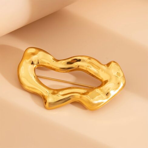 Vintage Gold Irregular Brooches for Women Unique Wave Geometric Brooch Lapel Pins Dainty Large Weird Hammered Pin Costume Suit Outfit Party Jewelry in Saudi Arabia