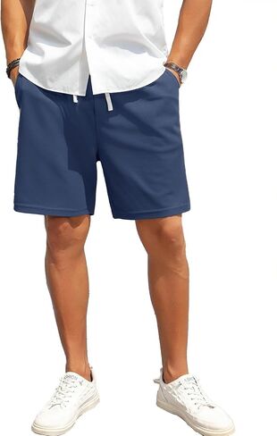 Men's 7 Inch Inseam Casual Shorts Elastic Waist Drawstring Lightweight Summer Shorts with Pockets in Saudi Arabia