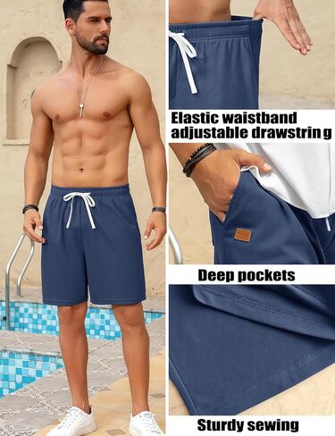 Men's 7 Inch Inseam Casual Shorts Elastic Waist Drawstring Lightweight Summer Shorts with Pockets in Saudi Arabia