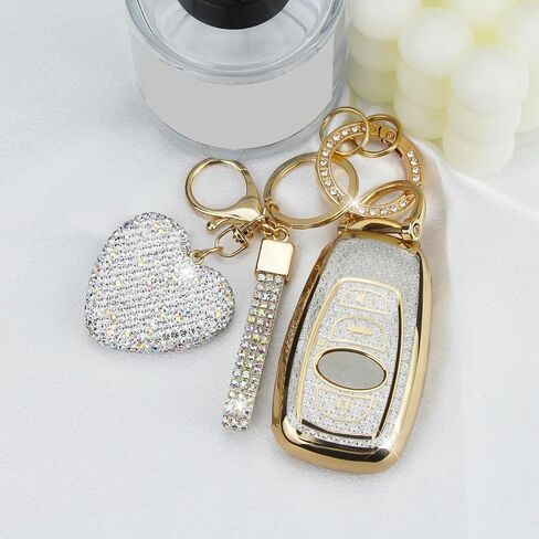 تغطية مفاتيح مفتاح مع سلسلة مفاتيح الماس لائحة حامل مفتاح Subaru متوافق مع Subaru Forester Outback Brz Legacy Crosstrek Smart Key Key Protector for Women ، 4 Buttons (Purple-Heart) in Kuwait