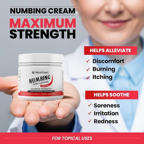 Numbing Cream: Extra Strength Numbing Cream for Discomfort, Burning, & Itching - Maximum Strength Topical Anesthetic with Menthol & Emu Oil – 1.7oz in Saudi Arabia
