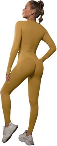 Women's tight fitting long sleeved seamless peach hip yoga suit sports set 2-piece set in Saudi Arabia