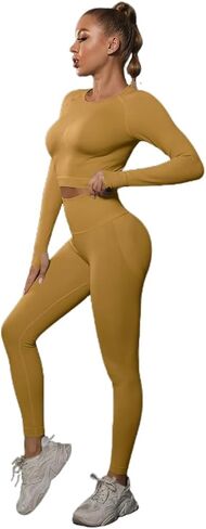 Women's tight fitting long sleeved seamless peach hip yoga suit sports set 2-piece set in Saudi Arabia