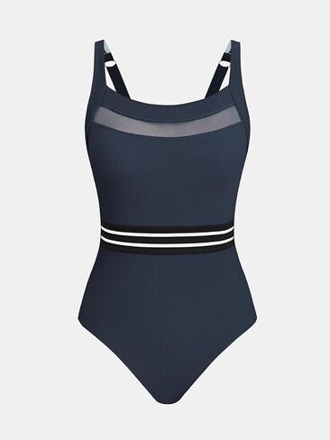 Cupshe Women's One One Piece Swimsuit Square Dique Build Suit Cutout Back Mesh Front Front Adleable Wide Straps محكم in Kuwait