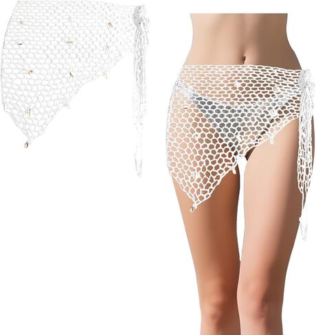 Women Swimwear Cover up Sarong Wraps Sexy Fashion Hand Crochet Shawl Capelet Shell Beach Triangle Fishnet Skirt Wrap in Saudi Arabia