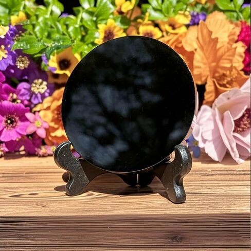 Black Obsidian Scrying Mirror with Plastic Stand, 80mm Premium Quality Obsidian Mirror for Meditation, Witchcraft, Divination And Spiritual Practices in Saudi Arabia