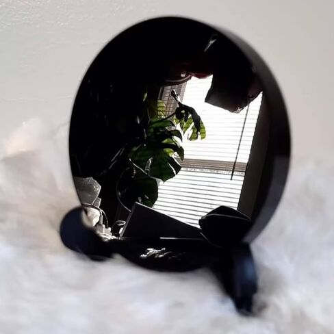 Black Obsidian Scrying Mirror with Plastic Stand, 80mm Premium Quality Obsidian Mirror for Meditation, Witchcraft, Divination And Spiritual Practices in Saudi Arabia