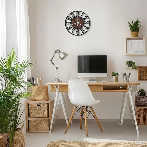 بطارية على مدار الساعة Maxstar تعمل ، صامتة غير محددة من الساعات المعدنية الريفية الدائرية الصغيرة الصغيرة لغرفة المعيشة/غرفة نوم/مكتب/مطبخ/مزرعة ديكور المنزل-16 بوصة (صفراء) in Kuwait