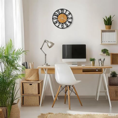 بطارية على مدار الساعة Maxstar تعمل ، صامتة غير محددة من الساعات المعدنية الريفية الدائرية الصغيرة الصغيرة لغرفة المعيشة/غرفة نوم/مكتب/مطبخ/مزرعة ديكور المنزل-16 بوصة (صفراء) in Kuwait