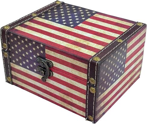 MIAO JIN American Flag Vintage Jewelry Box Storage Decorative Keepsake Box for Jewelry Trinkets Photos Wood Treasure Chest Box for Women Girls Gifts Home Decoration in Saudi Arabia