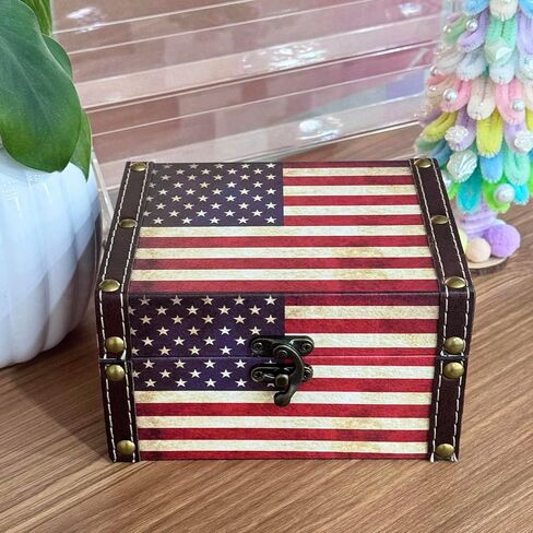 MIAO JIN American Flag Vintage Jewelry Box Storage Decorative Keepsake Box for Jewelry Trinkets Photos Wood Treasure Chest Box for Women Girls Gifts Home Decoration in Saudi Arabia