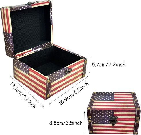 MIAO JIN American Flag Vintage Jewelry Box Storage Decorative Keepsake Box for Jewelry Trinkets Photos Wood Treasure Chest Box for Women Girls Gifts Home Decoration in Saudi Arabia