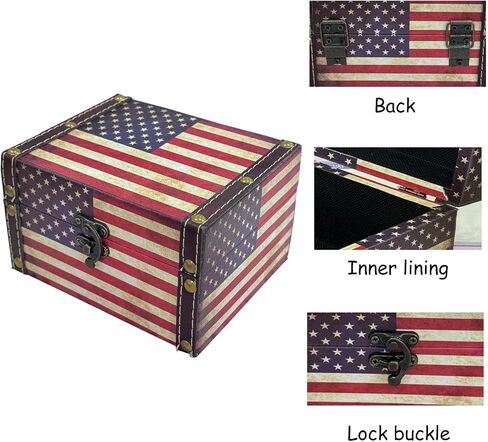 MIAO JIN American Flag Vintage Jewelry Box Storage Decorative Keepsake Box for Jewelry Trinkets Photos Wood Treasure Chest Box for Women Girls Gifts Home Decoration in Saudi Arabia