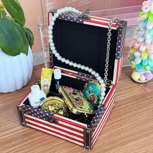 MIAO JIN American Flag Vintage Jewelry Box Storage Decorative Keepsake Box for Jewelry Trinkets Photos Wood Treasure Chest Box for Women Girls Gifts Home Decoration in Saudi Arabia
