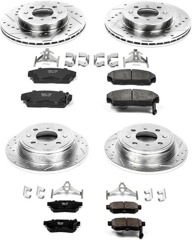 Power Stop K689 Front and Rear Z23 Carbon Fiber Brake Pads with Drilled & Slotted Brake Rotors Kit For Acura Integra 1990-1993, Honda Civic 1992-1993 [Model Specific] in Saudi Arabia