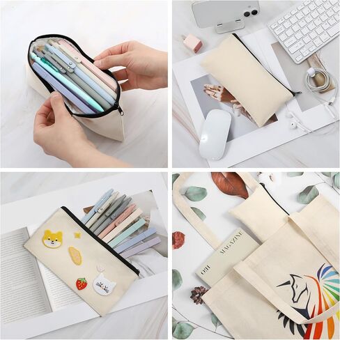 Phicorn Small Canvas Zipper Pouch-6 عبوات (8 "× 4.2") أكياس قطنية طبيعية فارغة مع بطانة بيضاء للحرف اليدوية والمكياج والسفر والتنظيم اليومي in Saudi Arabia