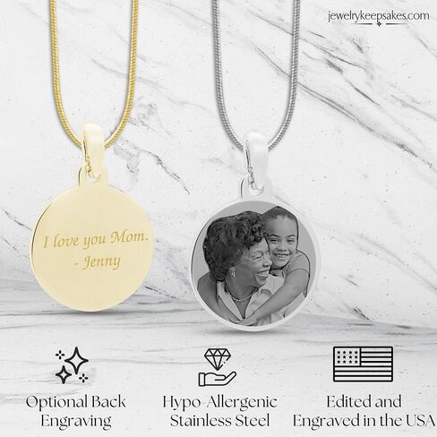 Personalized Photo Engraved Round Pendant with 20" chain in Saudi Arabia