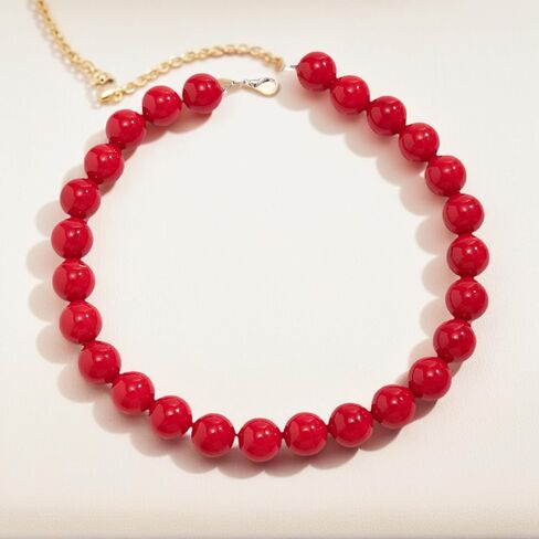 Chunky Red Beaded Necklace for Women Adjustable 16MM Bead Choker Necklace Big Colorful Beaded Black Necklaces Large Red Pearl Statement Necklaces Jewelry Accessories in Saudi Arabia
