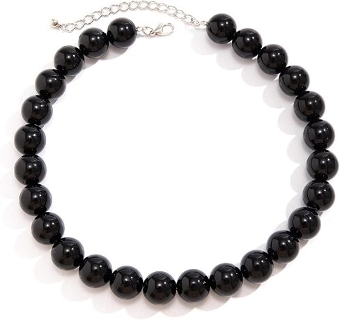 Chunky Red Beaded Necklace for Women Adjustable 16MM Bead Choker Necklace Big Colorful Beaded Black Necklaces Large Red Pearl Statement Necklaces Jewelry Accessories in Saudi Arabia