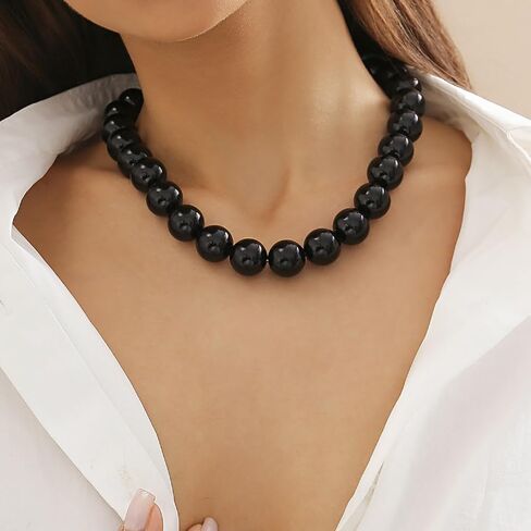 Chunky Red Beaded Necklace for Women Adjustable 16MM Bead Choker Necklace Big Colorful Beaded Black Necklaces Large Red Pearl Statement Necklaces Jewelry Accessories in Saudi Arabia
