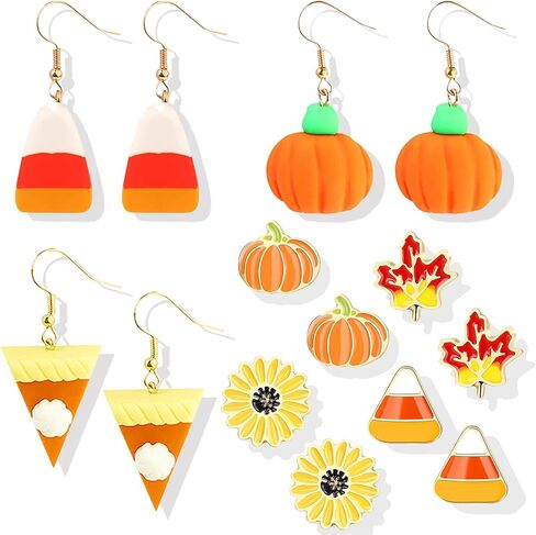 Thanksgiving Fall Earrings for Women Pumpkin Maple Leaf Autumn Candy Corn Stud Earrings Christmas Holiday Party Jewelry Gifts in Saudi Arabia